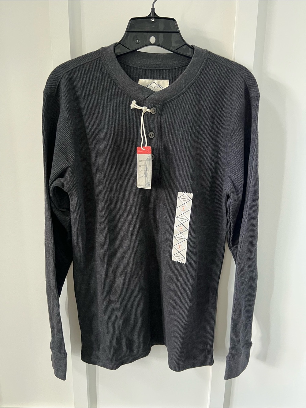 St. John's Bay Black Long-Sleeve Thermal Henley Shirt
